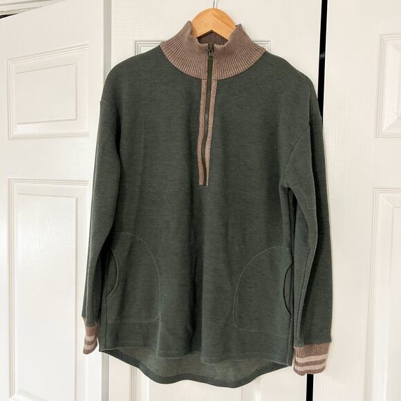 Krimson Klover Ceres Quarter Zip Pullover Tunic Green Brown Trim EUC Size Medium - Picture 3 of 7